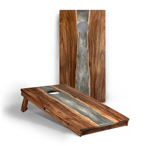 Image of Elakai The River Epoxy Resin with Live Edge Acacia Pathfinder ART Cornhole Boards
