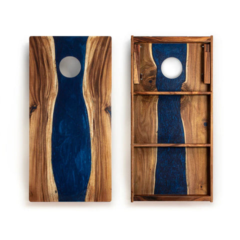 Image of Elakai The River Epoxy Resin with Live Edge Acacia Pathfinder ART Cornhole Boards