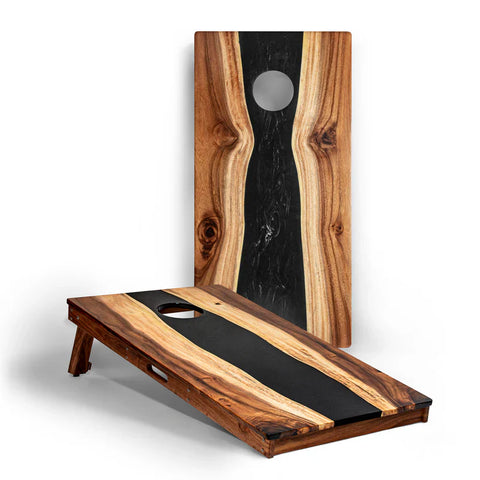 Image of Elakai The River Epoxy Resin with Live Edge Acacia Pathfinder ART Cornhole Boards