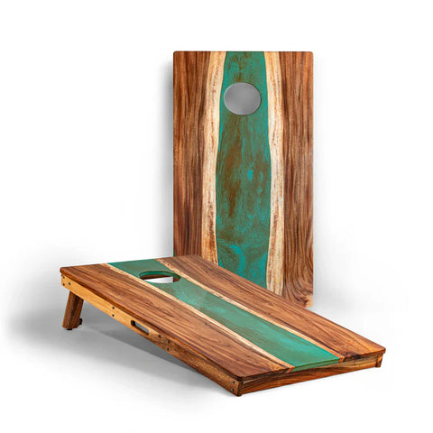 Image of Elakai The River Epoxy Resin with Live Edge Acacia Pathfinder ART Cornhole Boards