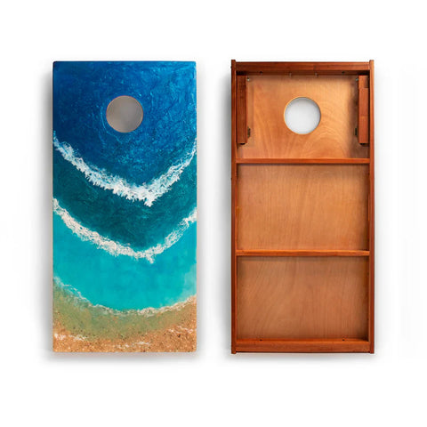 Image of Elakai The Beach Epoxy Resin Mahogany Pathfinder ART Cornhole Boards