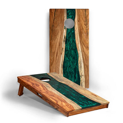 Image of Elakai The River Epoxy Resin with Live Edge Acacia Pathfinder ART Cornhole Boards