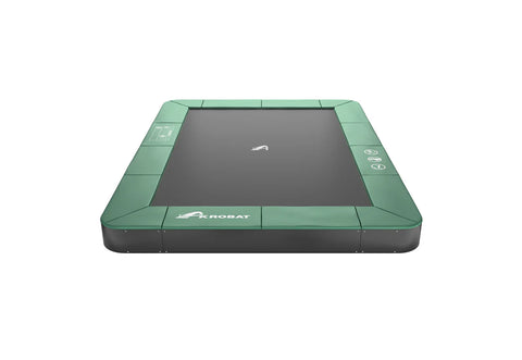 Image of Akrobat 11ft x 8ft Primus Flat In-Ground Trampoline – Green (Green Pad with Black Jump Mat)